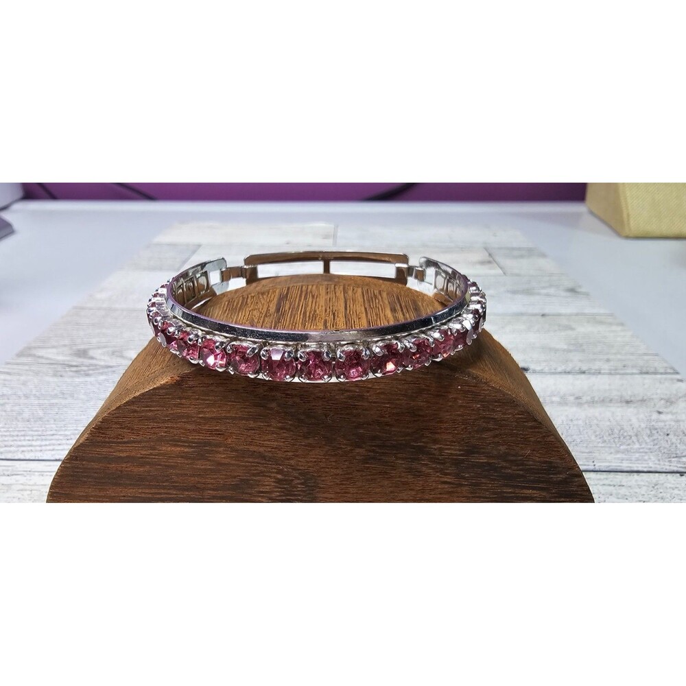 ENGEL Pink Rhinestone & Silver Tone Cuff Style Bracelet